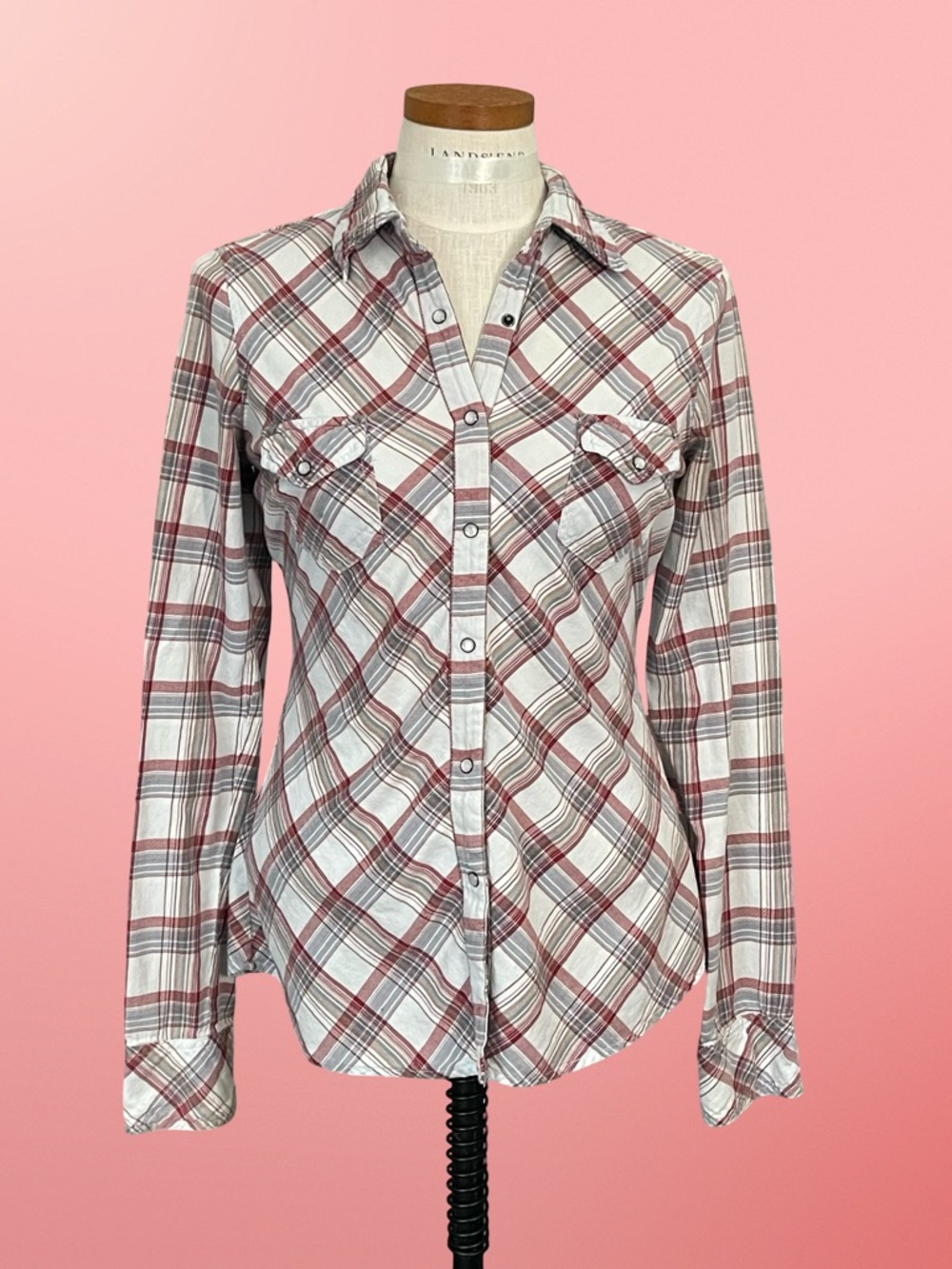 Maurices Plaid Western Style Long Sleeve Plaid All Cotton Button-up Blouse SzM